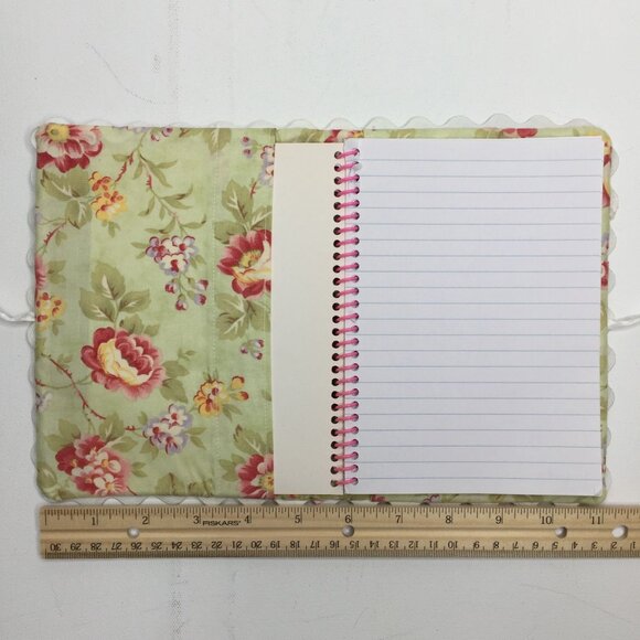Handmade Notebook Journal Cover 6"X7" Green Floral Fabric Salvage Edges Quilting - Picture 7 of 8